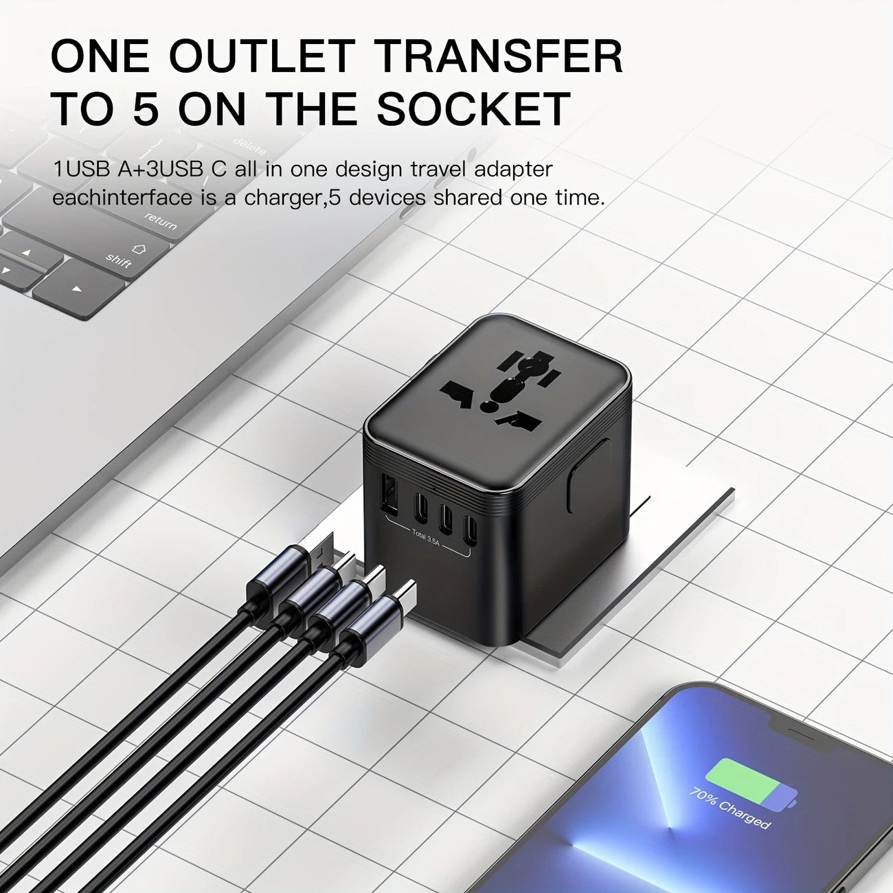Multi-Country Travel Adapter, Compatible with 180+ Countries, 2500W High Power, Multiple Safety Protections
