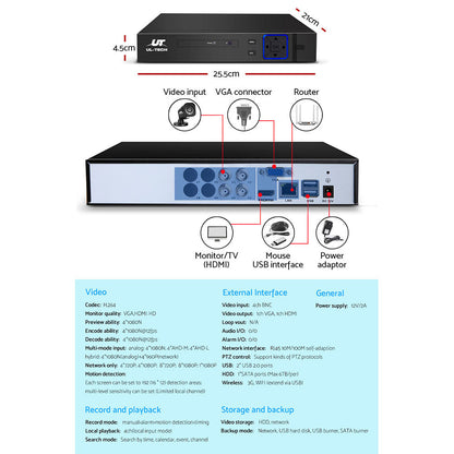 NNEDSZ -Home CCTV Security System Camera 4CH DVR 1080P 1500TVL 1TB Outdoor Home