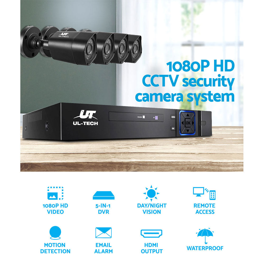 NNEDSZ -8CH 5 IN 1 DVR CCTV Security System Video Recorder /w 4 Cameras 1080P HDMI Black