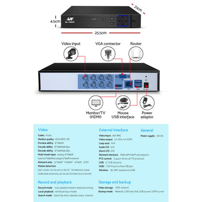 NNEDSZ -CCTV Camera Home Security System 8CH DVR 1080P Cameras Outdoor Day Night