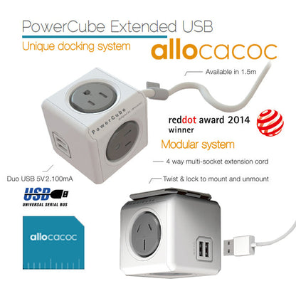 NNEDSZ USB Powerboard 4-Outlets 2 USB Ports Grey-White 1.5m