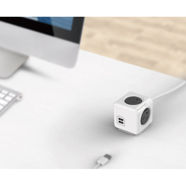 NNEDSZ USB Powerboard 4-Outlets 2 USB Ports Grey-White 1.5m
