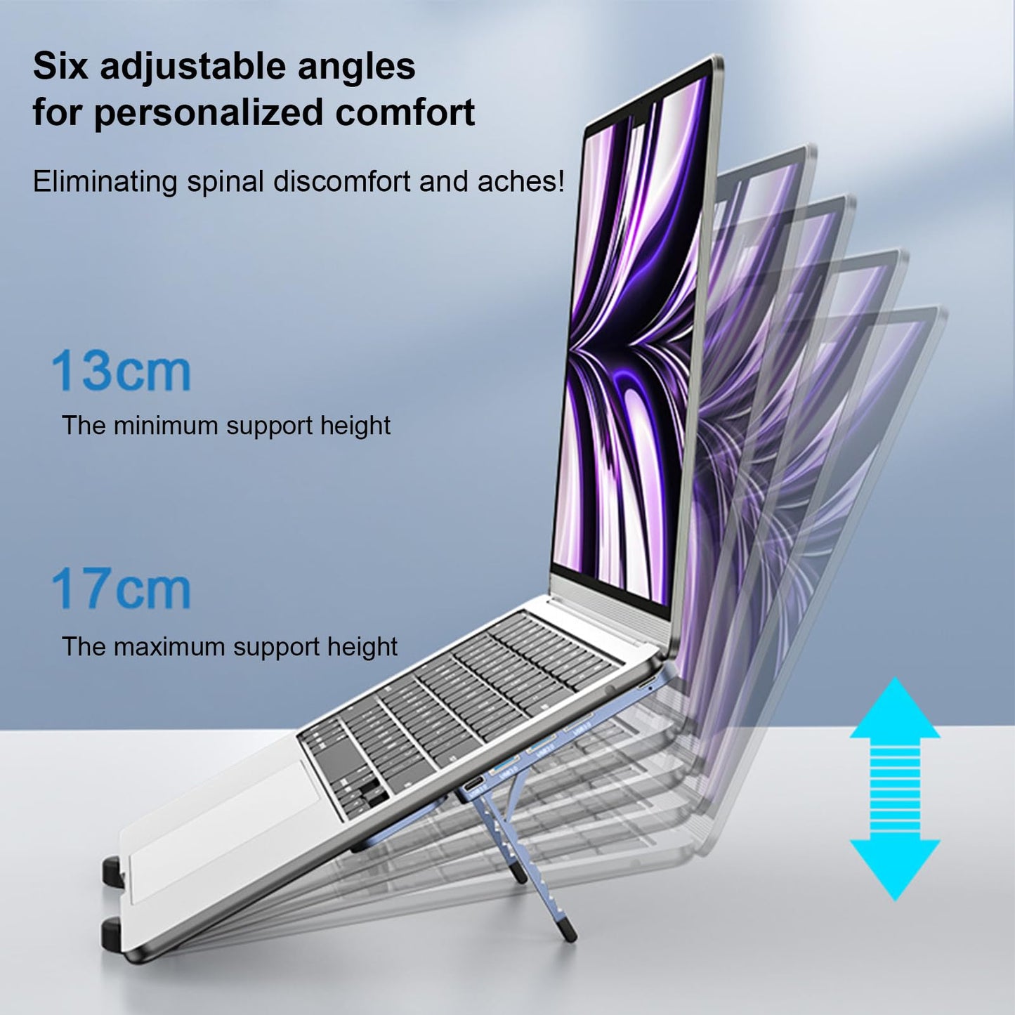 Adjustable Laptop Stand with USB Hub – Aluminum Foldable Riser for Home Office, Gaming, Travel & Business Use, Ergonomic Cooling Desk Mount (Black)
