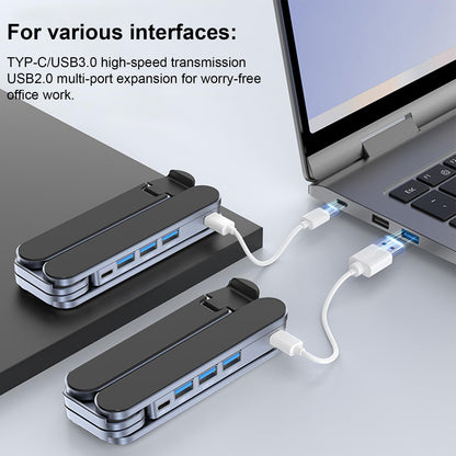 Adjustable Laptop Stand with USB Hub – Aluminum Foldable Riser for Home Office, Gaming, Travel & Business Use, Ergonomic Cooling Desk Mount (Black)