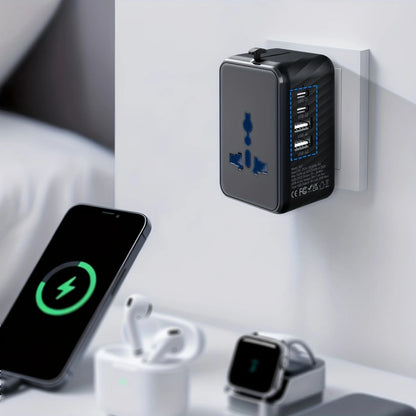 Universal Travel Adapter, Compatible with 200+ Countries, 4 USB Ports Fast Charging, Compact and Portable, Essential for Business Trips and Travel.WHITE