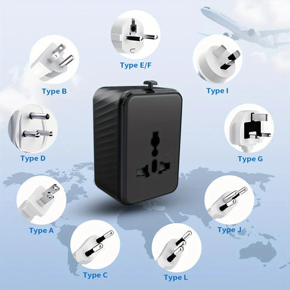 Universal Travel Adapter, Compatible with 200+ Countries, 4 USB Ports Fast Charging, Compact and Portable, Essential for Business Trips and Travel.WHITE