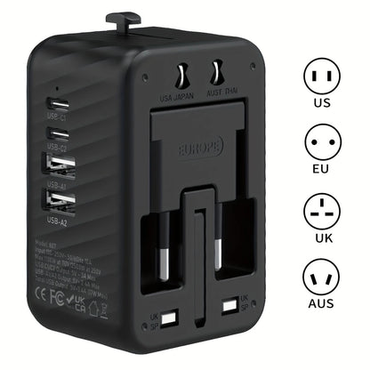 Universal Travel Adapter, Compatible with 200+ Countries, 4 USB Ports Fast Charging, Compact and Portable, Essential for Business Trips and Travel.WHITE