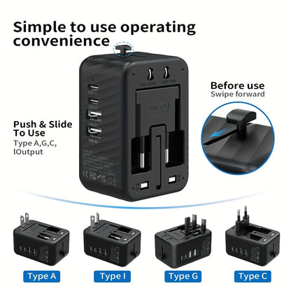 Universal Travel Adapter, Compatible with 200+ Countries, 4 USB Ports Fast Charging, Compact and Portable, Essential for Business Trips and Travel.WHITE