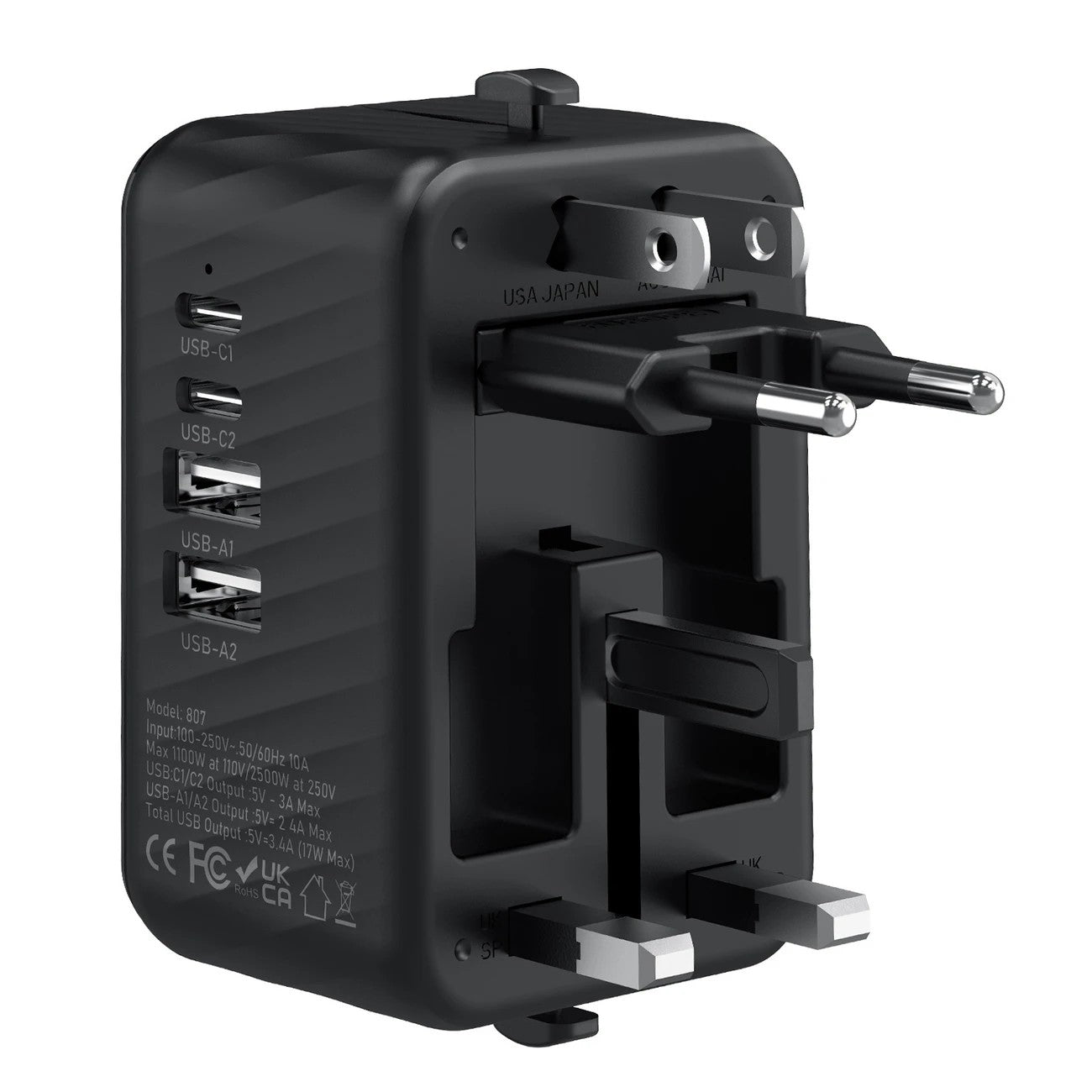 Universal Travel Adapter, Compatible with 200+ Countries, 4 USB Ports Fast Charging, Compact and Portable, Essential for Business Trips and Travel.WHITE