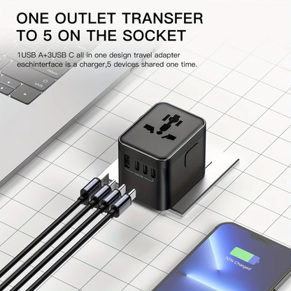 Multi-Country Travel Adapter, Compatible with 180+ Countries, 2500W High Power, Multiple Safety Protections