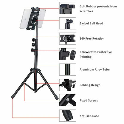 Adjustable 4.7-12.9" Stable Tripod Floor Stand Lazy Tablet Mount Holder for iPad