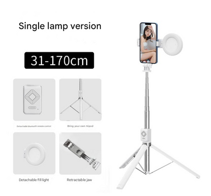 NNEDSZ White Single Light 3-in-1 Bluetooth Selfie Stick with Tripod and Remote Control - Adjustable for Smartphones