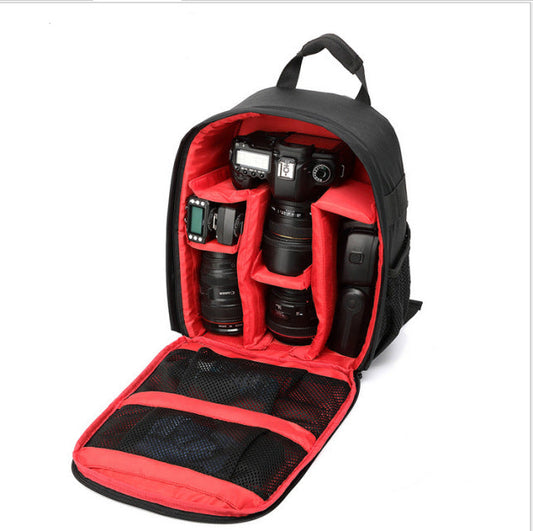 NNEDSZ Red Lining Water-Resistant DSLR Camera Backpack with Tripod Holder, Lightweight and Spacious Photography Bag for Outdoor Use(Camera and accessories are props, not included)