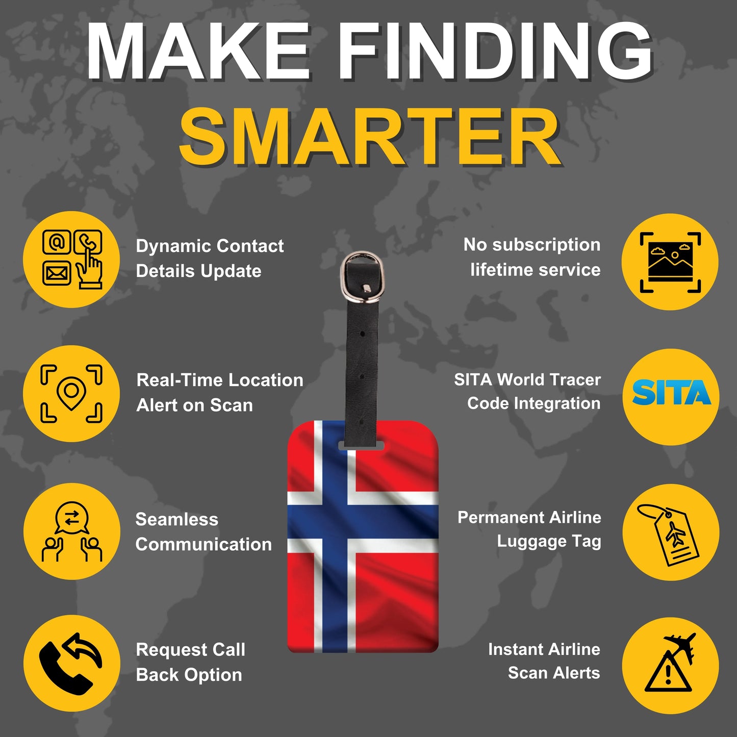 Smart Bag Security Tag - Norway Flag [Pack 2]